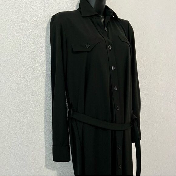 Y2K Maxi Shirt Dress Andrea Jovine Black long Sleeve Button Up Stretch Relaxed S - Picture 4 of 16